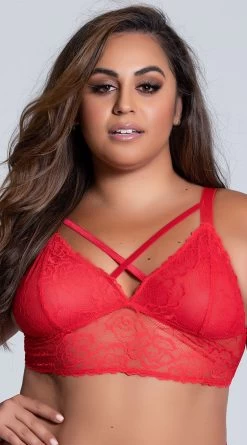 Plus Size Lacy Longline Lattice Bralette -Lingerie Shop ST 10784X TOP RED 2 PS07302020