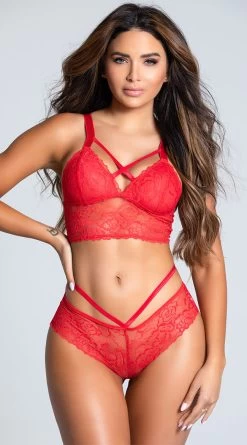 Lace Lattice Bikini Panty -Lingerie Shop ST 10784 10785 RED 2 PS08112020