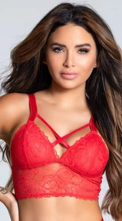 Lacy Longline Lattice Bralette -Lingerie Shop ST 10784 TOP RED 2 PS08112020