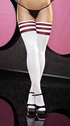 Red Striped Thigh High Sock