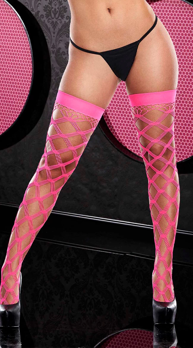 Neon Diamond Net Thigh High Stockings 1 Neon Diamond Net Thigh High Stockings